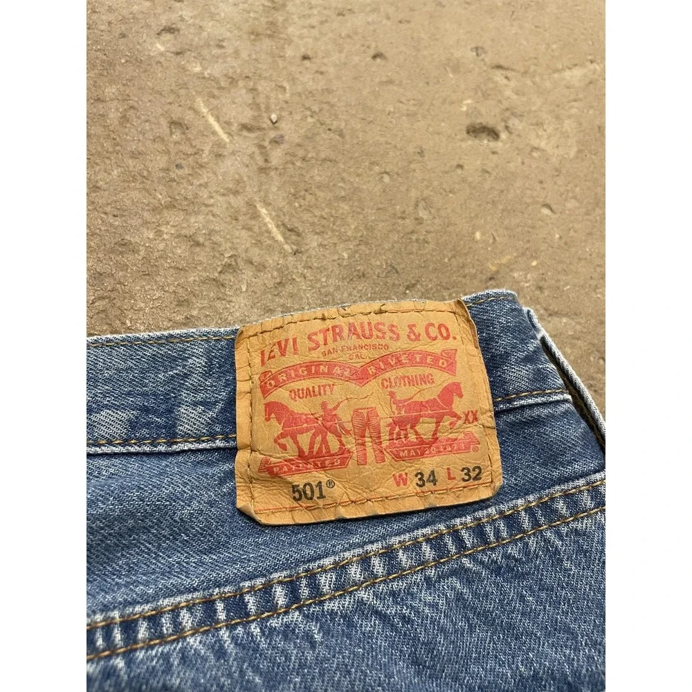 Levis 501 Jeans‎ Mens 34x31 Medium Blue Denim Regular Straight Leg Button Fly
